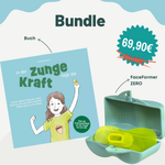 Kinderbundel: boek „In der Zunge liegt die Kraft“ en FaceFormer ZERO in geel in turquoise hygiënebox